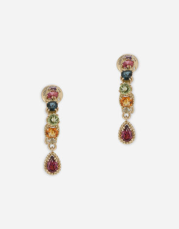 Dolce & Gabbana 18 kt yellow gold pierced earrings  with multicolor fine gemstones Gold WAMR1GWMIX1