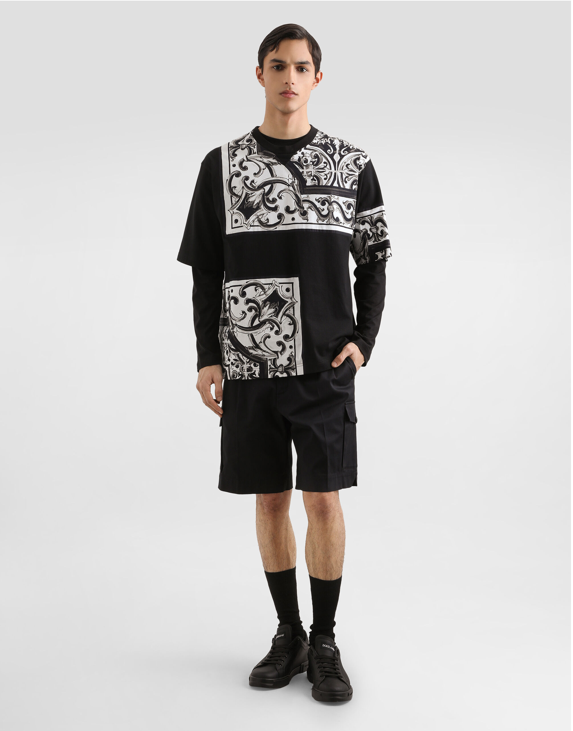 Cotton gabardine bermuda shorts in Black for Men | Dolce&Gabbana® US