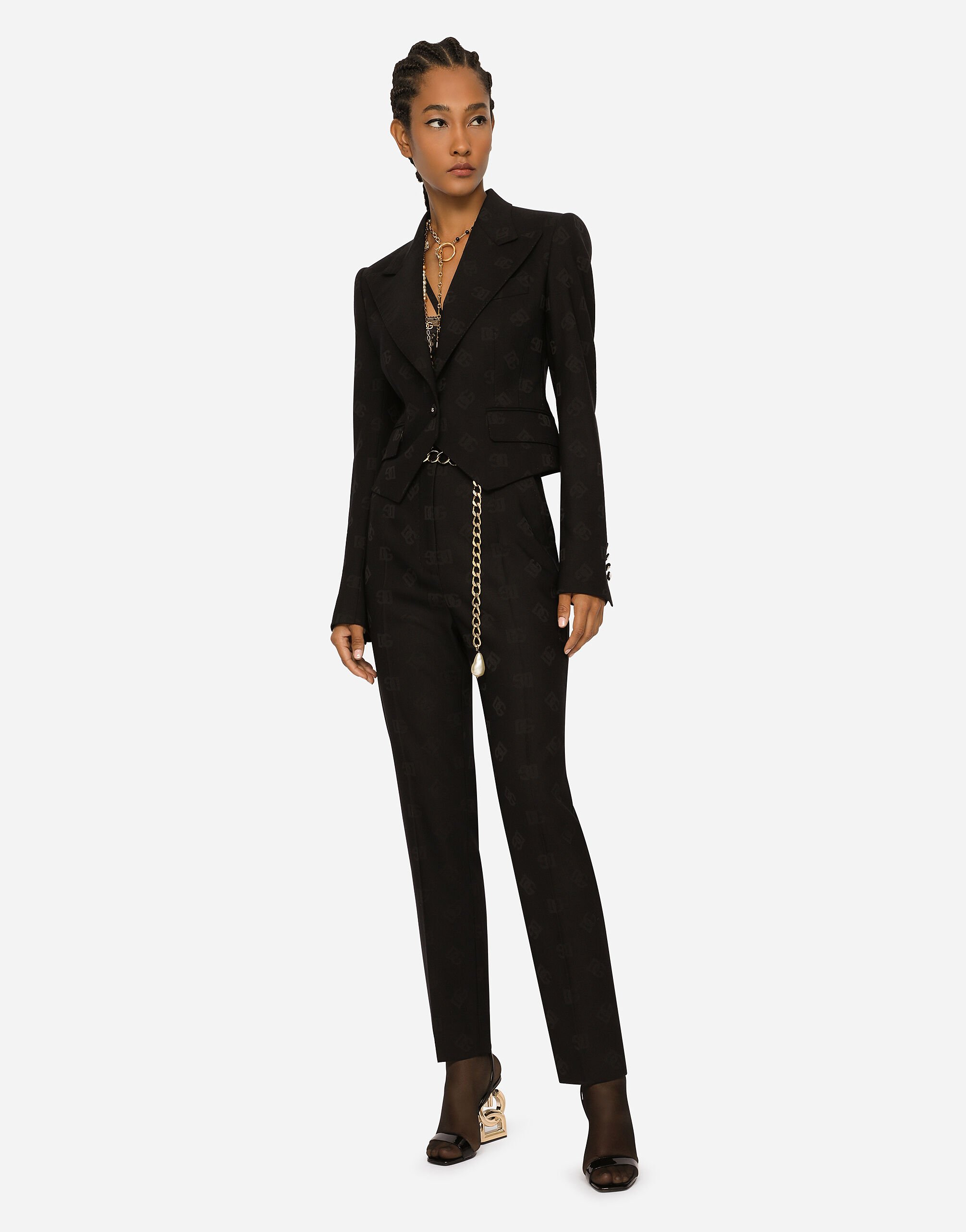 Wool jacquard Spencer jacket with all-over DG logo in Black