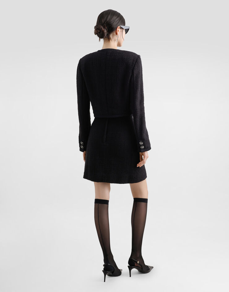 Dolce & Gabbana Cropped single-breasted raschel tweed jacket with bejeweled buttons Black F27CZZFMTAC