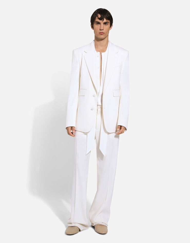 Dolce & Gabbana Pantalon jambe droite en laine stretch Blanc GYZMHTFUBGG