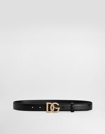 Dolce & Gabbana Calfskin belt with DG logo with rhinestones and pearls Multicolor BE1447AQ339