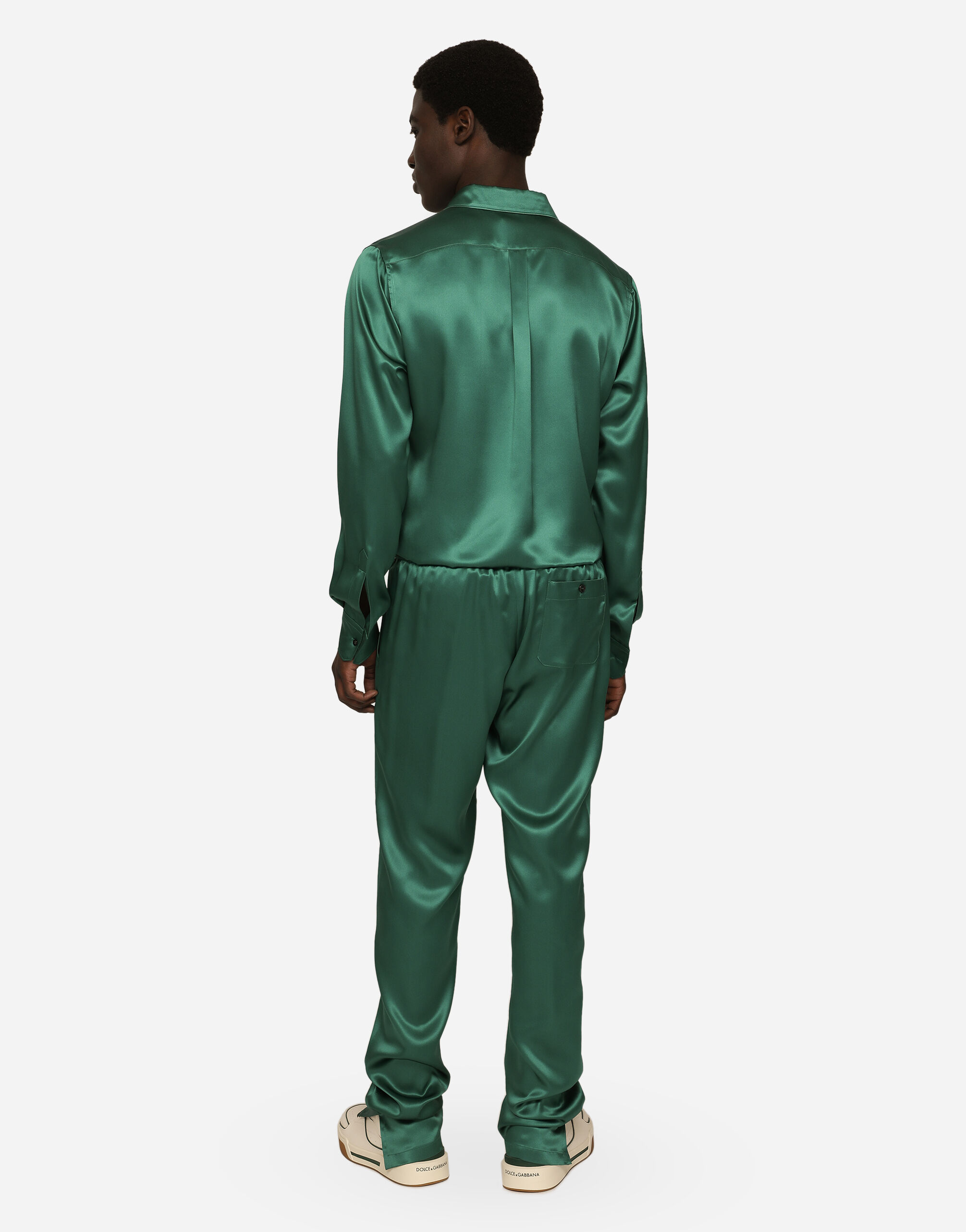 Silk satin jogging pants with metal DG logo in Multicolor for Men Dolce Gabbana US