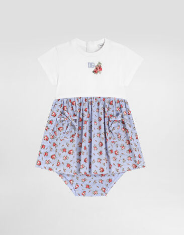 Dolce & Gabbana Floral-print jersey and poplin dress with DG embroidery Multicolor L2JDB7G7PVN