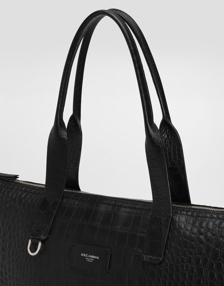 Dolce & Gabbana Bolso shopper grande de piel de becerro con estampado de cocodrilo Negro BM2374AS422