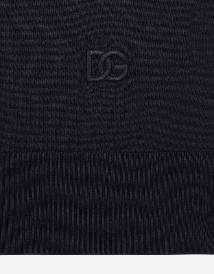 Dolce & Gabbana Rundhalspullover aus Seide DG-Stickerei Blau GXX03ZJBSF8