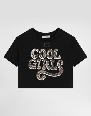 Dolce & Gabbana Terry-effect interlock t-shirt with print and rhinestones Black L5JTQHG7PXF