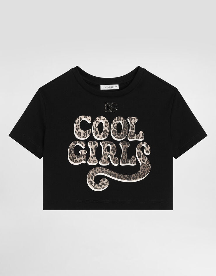 Dolce & Gabbana Terry-effect interlock t-shirt with print and rhinestones Black L5JTQHG7PXF