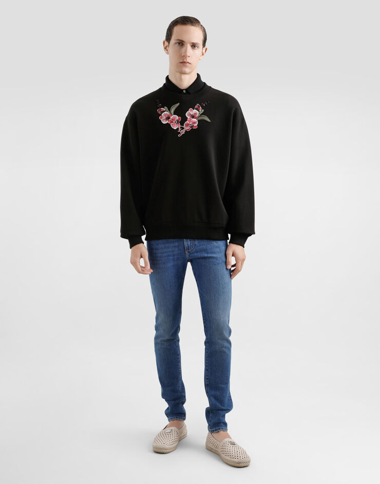 Dolce & Gabbana Cotton polo-shirt with floral patch Black G8SN1ZG7O5F