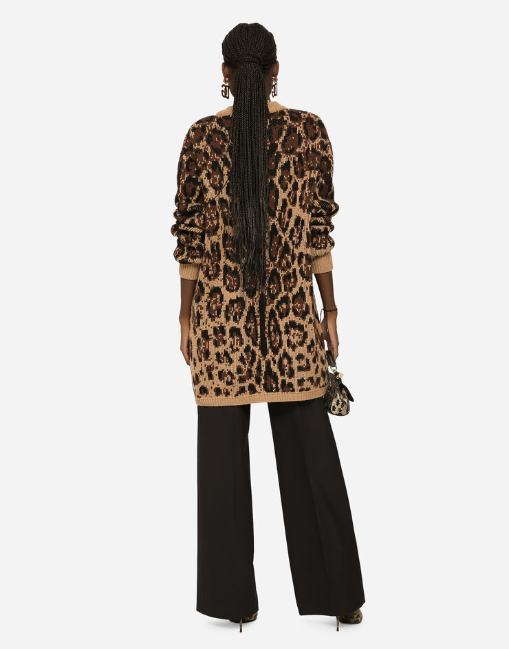 Dolce & Gabbana Long wool and cashmere cardigan with jacquard leopard design Multicolor FX263TJAMKA