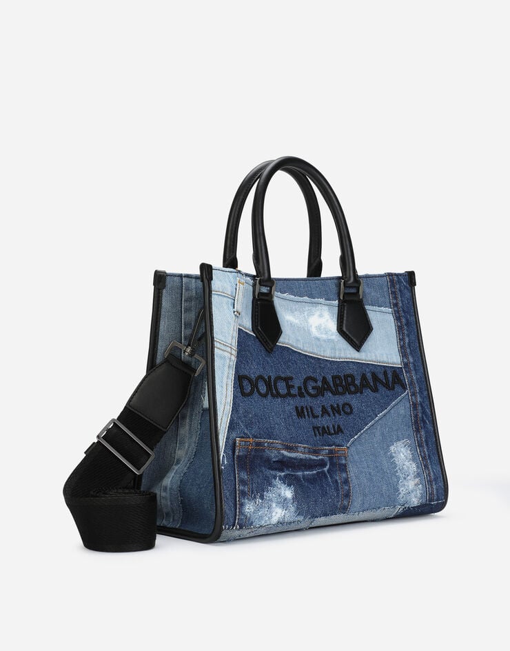 Dolce & Gabbana Shopping Edge in denim patchwork con logo Multicolore BM2272AO998