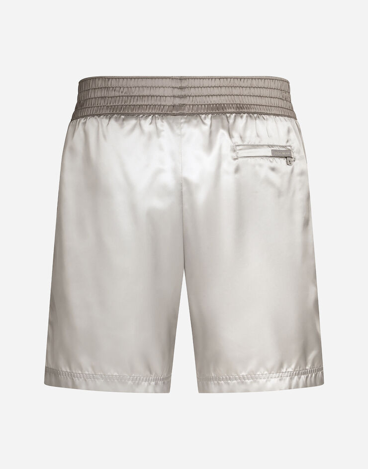 Dolce & Gabbana Mid-length swim trunks with bands and logo tag Grey M4C26TFUST2