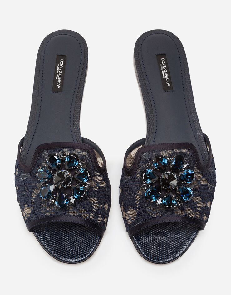 Dolce & Gabbana Slippers de encaje con cristales Azul CQ0023AG667