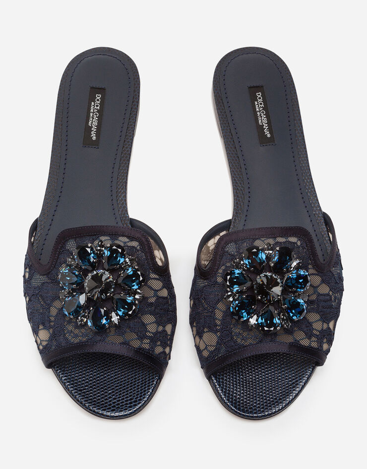 Dolce & Gabbana Lace slippers with crystals Blue CQ0023AG667