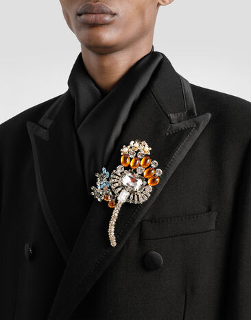 Dolce & Gabbana Maxi floral brooch with rhinestones Multicolor WPR7F8W1111
