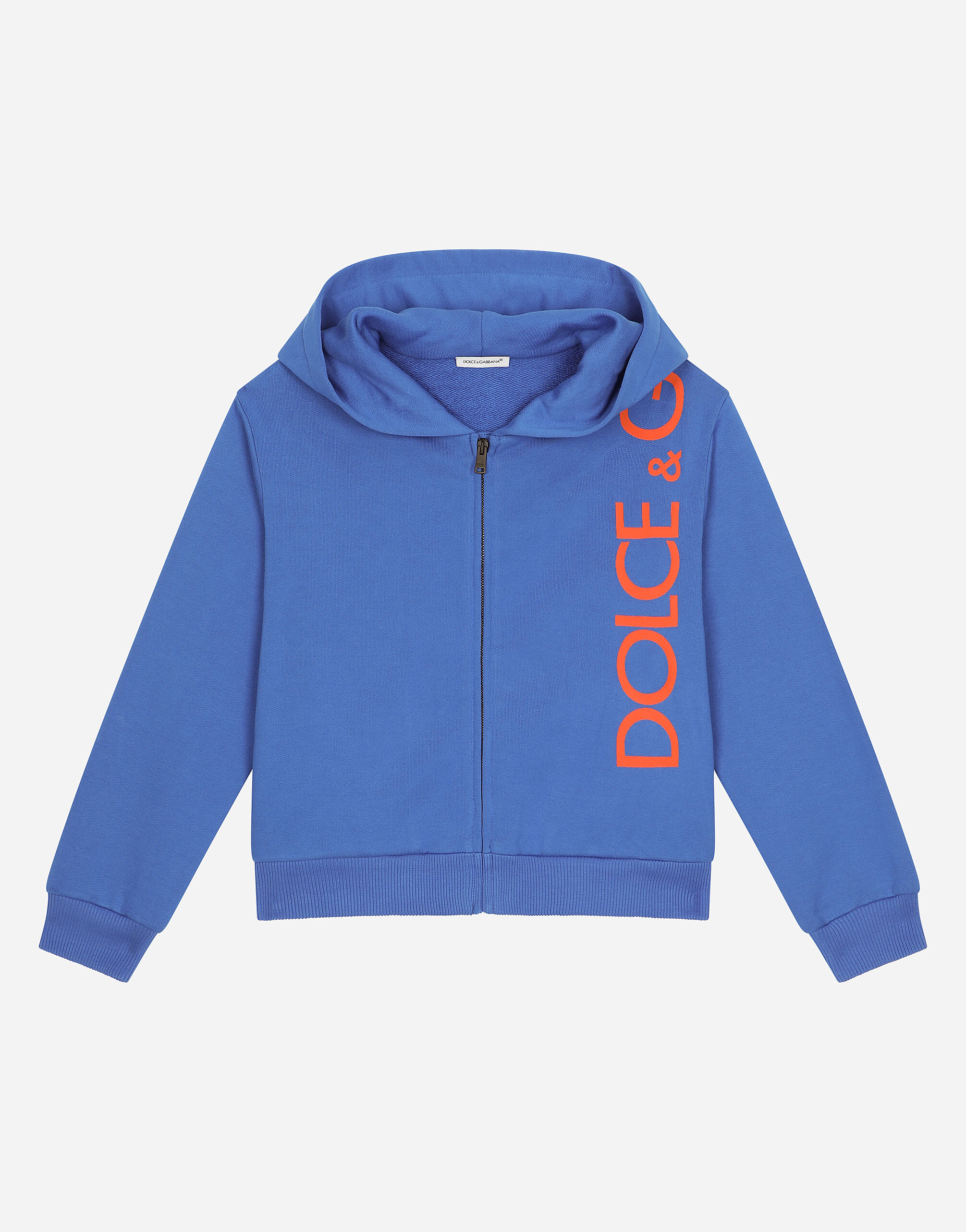 Dolce & Gabbana Zip-up jersey hoodie with “Dolce&Gabbana” logo Blue L4JB6IG7K8O