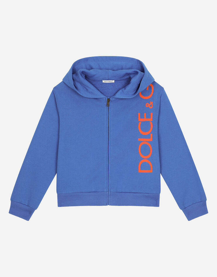 Dolce & Gabbana Zip-up jersey hoodie with “Dolce&Gabbana” logo Blue L4JWFNG7IXP