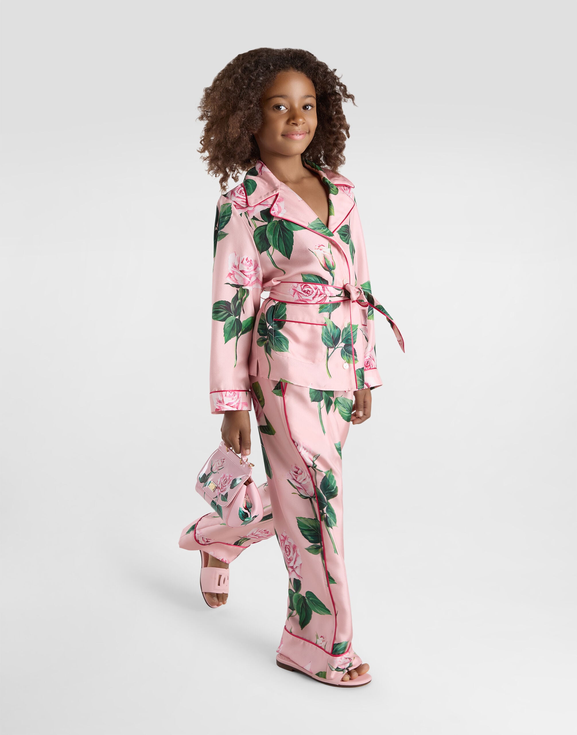 Twill shirt with rose print in Print for Girls | Dolce&Gabbana® US