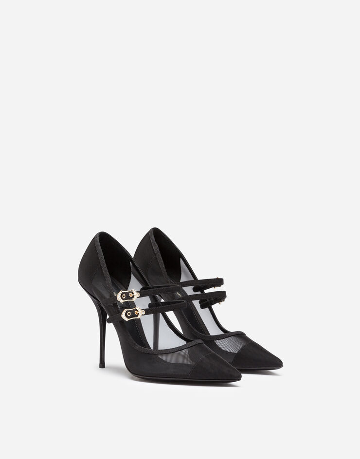 Dolce & Gabbana Pumps in mesh and grosgrain with two straps BLACK CD1516AX975