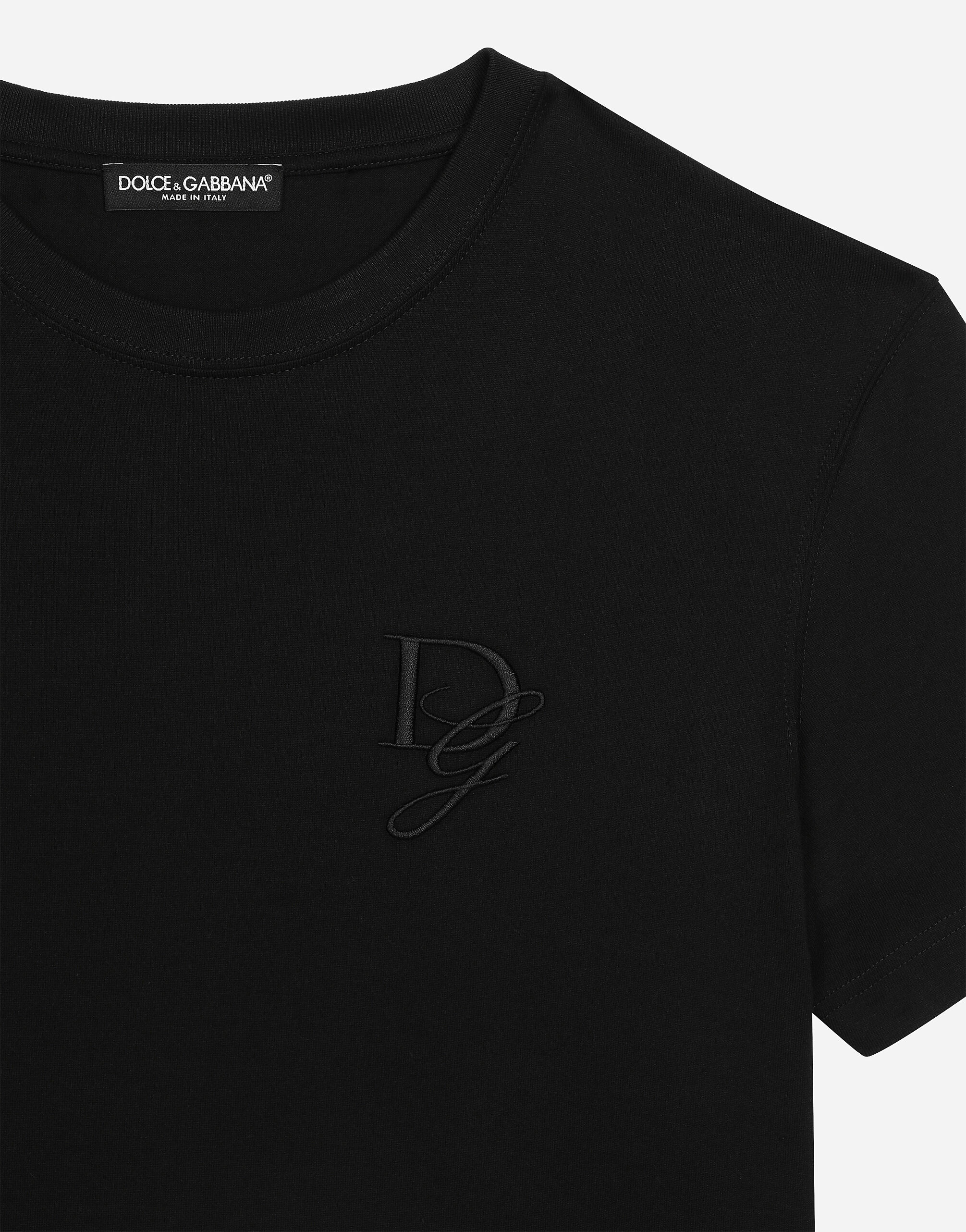 Jersey round neck T shirt with DG embroidery in Black for Men Dolce Gabbana US