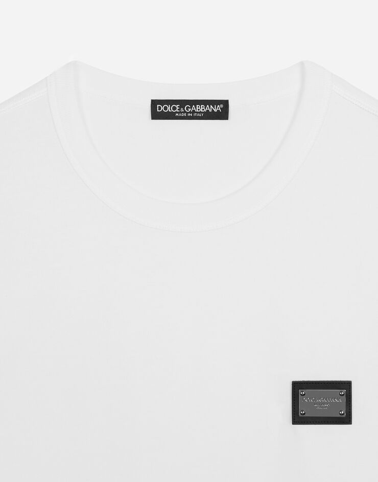 Dolce & Gabbana T-shirt en coton avec plaquette à logo Blanc G8PT1TG7F2I