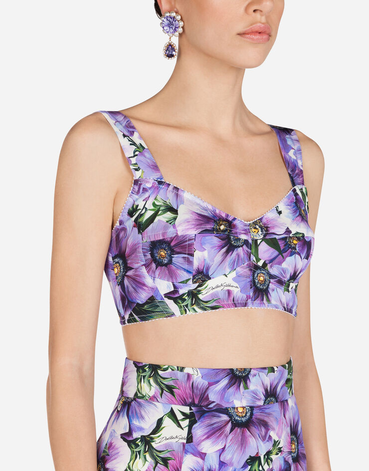 Dolce & Gabbana CROPPED ANEMONE-PRINT CHARMEUSE CORSET 花卉印花 F7Y28TFSAZO