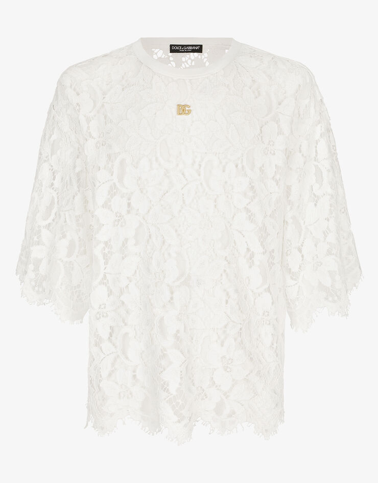 Dolce & Gabbana Cordonetto lace T-shirt with DG patch White G8OT4ZHLMR8