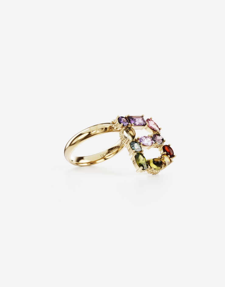 Dolce & Gabbana Rainbow alphabet B ring in yellow gold with multicolor fine gems Gold WRMR1GWMIXB