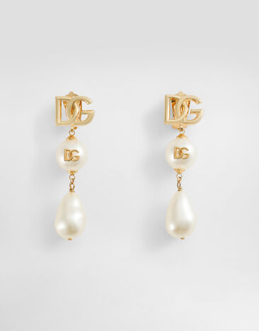 Dolce & Gabbana Drop earrings with teardrop accents, cabochons and DG logo Gold WER4C1W1111