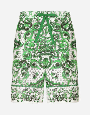 Dolce & Gabbana Crochet lace jogging shorts with majolica print Print GVRMATHI1SV