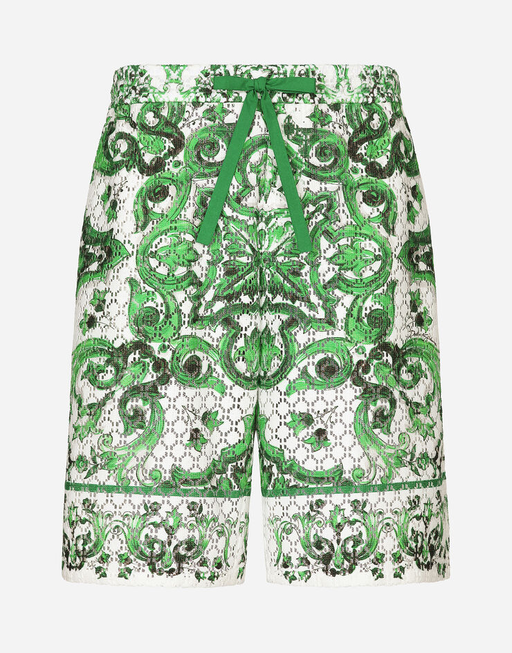 Dolce & Gabbana 马约利卡印花钩编蕾丝慢跑百慕大短裤 版画 GV37ATFIM4P