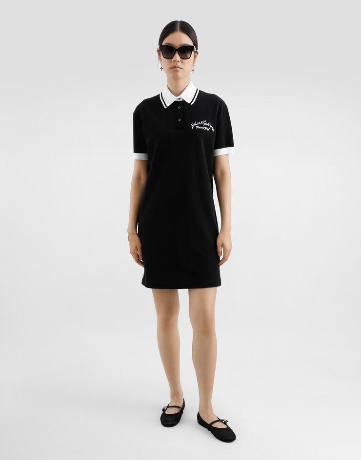 Dolce & Gabbana Cotton piqué dress with DG logo embroidery Black F8V34ZGDCYG