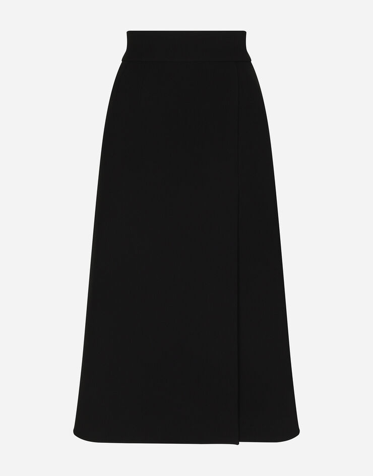 Dolce & Gabbana Technical crepe calf-length skirt with slit Black F4CE7TFUM07