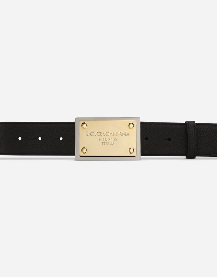 Dolce & Gabbana حزام من جلد عجل محبب أسود BC4676AY987