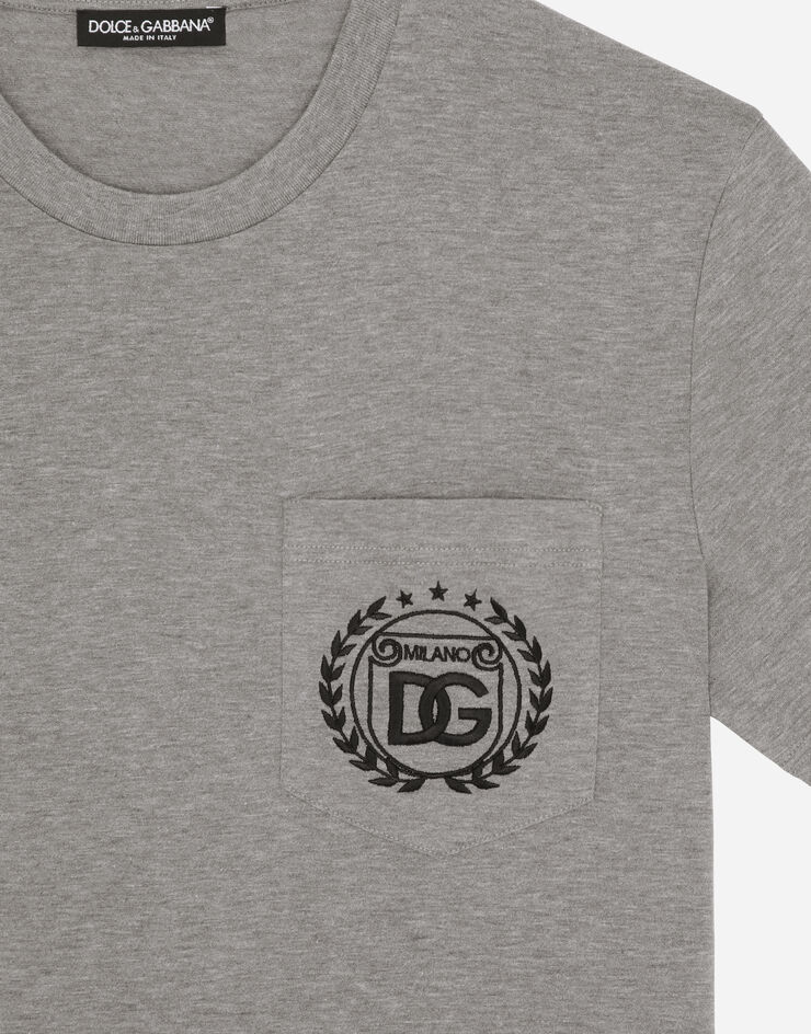 Dolce & Gabbana Cotton T-shirt with DG Milano logo embroidery Grey G8RA2ZG7J6F