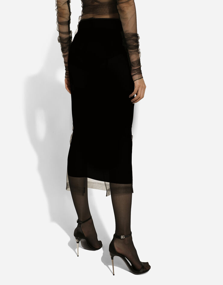 Dolce & Gabbana Tulle pencil skirt with slit Black F4CT6THLMLQ