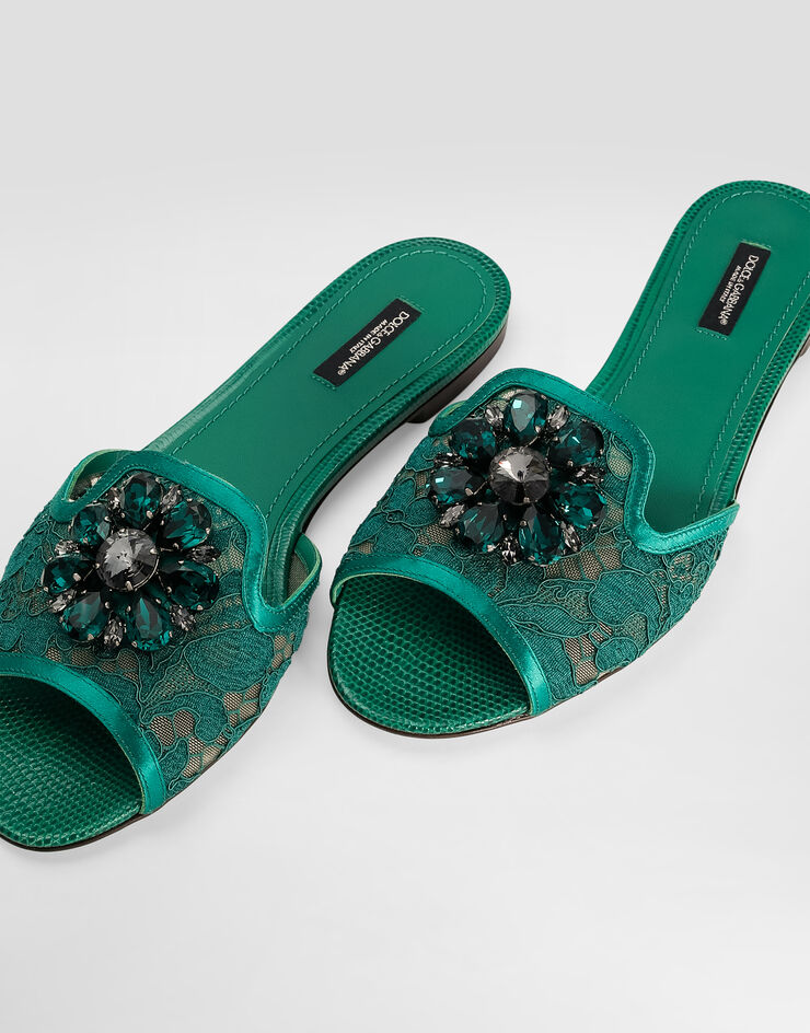 Dolce & Gabbana Slippers in lace with crystals Green CQ0023AG667