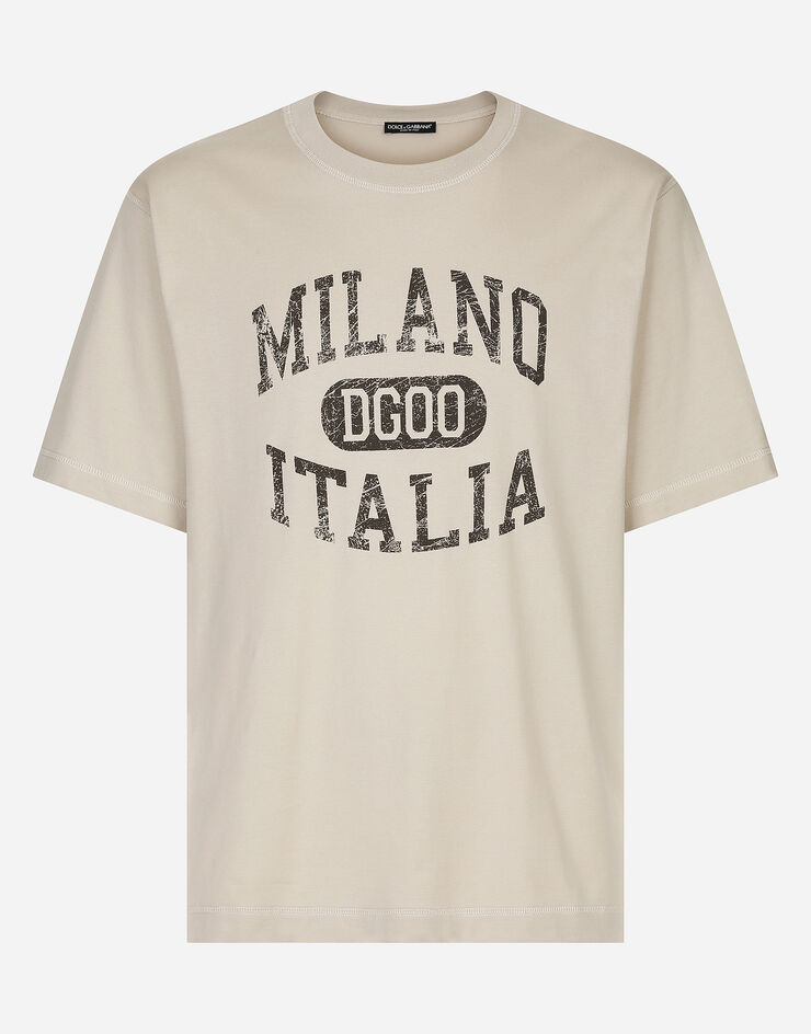 Dolce & Gabbana Baumwoll-T-Shirt mit DG-Logoprint Beige G8PN9TG7NPV