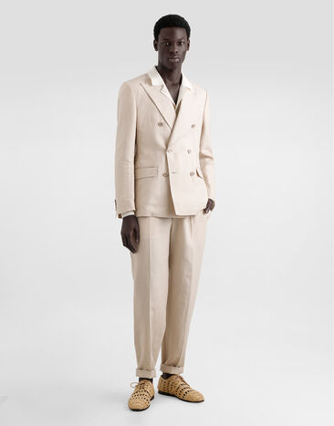 Dolce & Gabbana Double-breasted linen fabric jacket Beige G2QS7TFU4MC