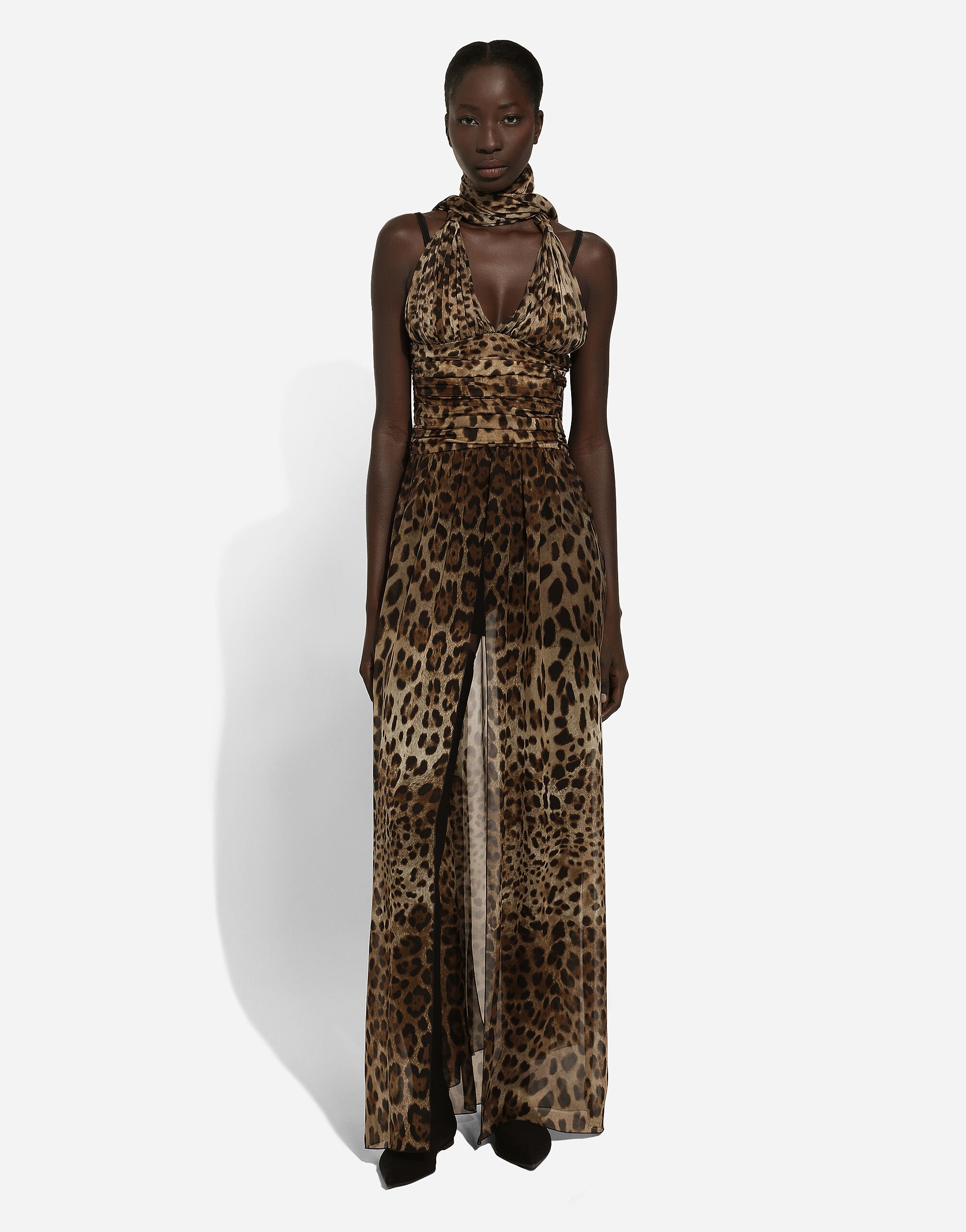 Long leopard print chiffon dress in Print for Women Dolce Gabbana