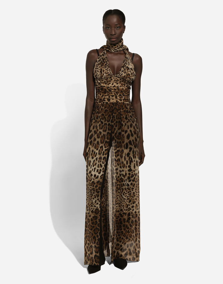 Dolce & Gabbana Long leopard-print chiffon dress Print F6JGUTFS1AR