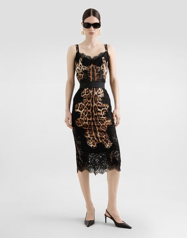 Dolce & Gabbana Leopard-print satin midi skirt with lace inserts Multicolor F4BHCTFSAXY
