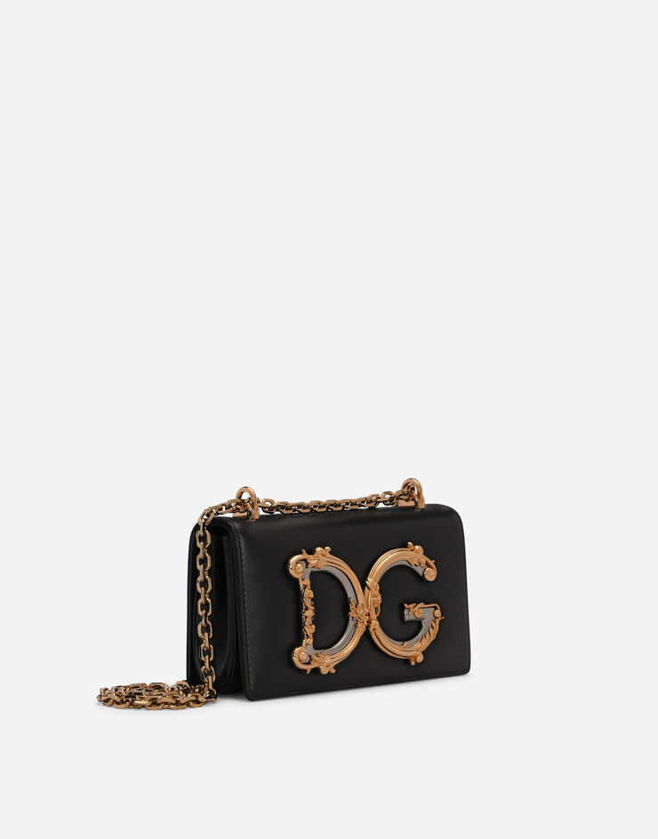Dolce & Gabbana حقيبة الهاتف DG للبنات من جلد عجل أسود BI1416AW070