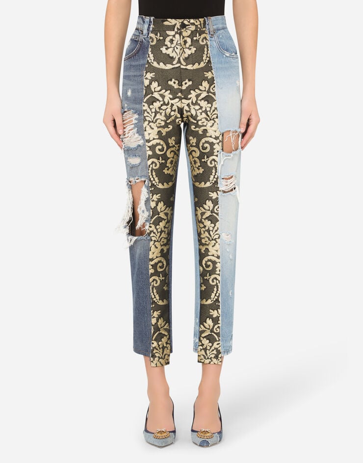 Dolce & Gabbana High-waisted jacquard and denim jeans AZUL FTB2NDG900L