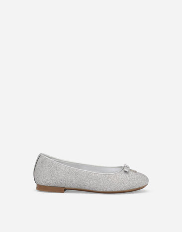 Dolce & Gabbana Glittery fabric ballet flats with bow and DG logo Print L53DX7FS8DD