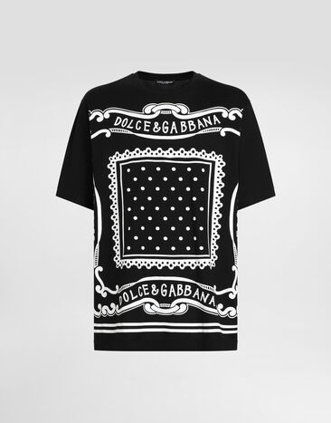 Dolce & Gabbana Cotton T-shirt with bandanna print Black G8SR8TG7O8E