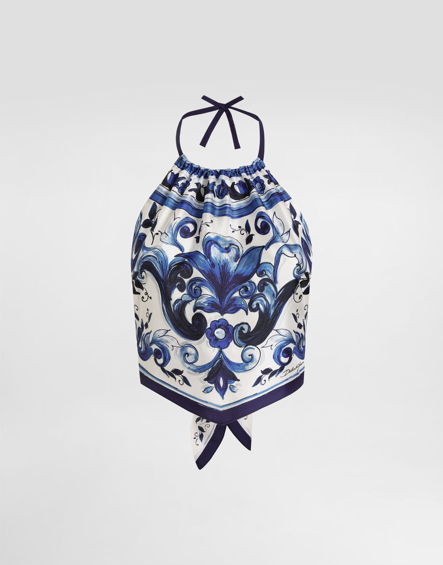 Majolica-print silk top