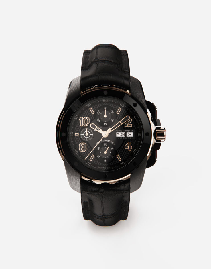 Dolce & Gabbana ساعة DS5 من الذهب الأحمر والفولاذ بطلاء PVD أسود WWES1MWW038