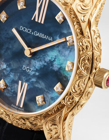 Dolce & Gabbana Montre DG7 Gattopardo en or rose avec nacre noire et diamants Noir WWFE2GXGFDA