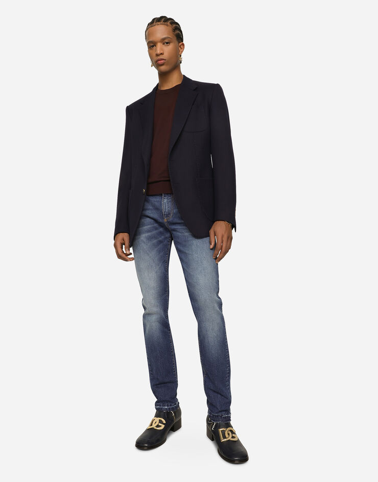 Dolce & Gabbana Chaqueta de botonadura sencilla en tricot de lana elástica Bleu G2SN9ZGG625